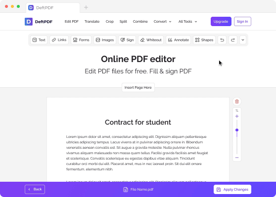 In-browser PDF editor — edit text, add images, sign documents