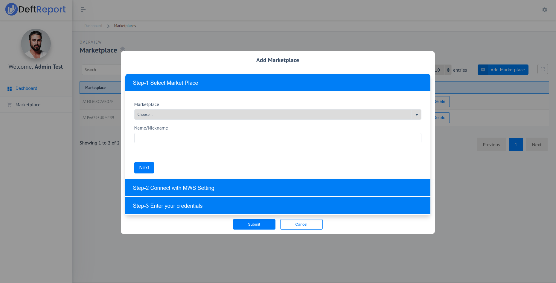 Add Marketplace wizard — Step 1: Select your marketplace region