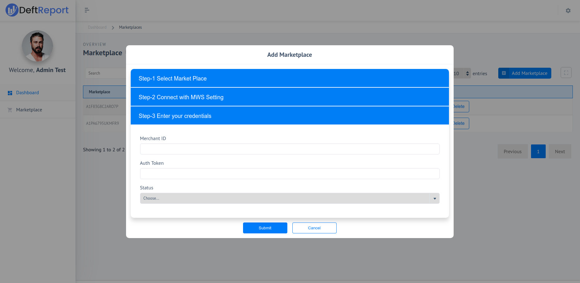 Add Marketplace wizard — Step 3: Confirm and connect