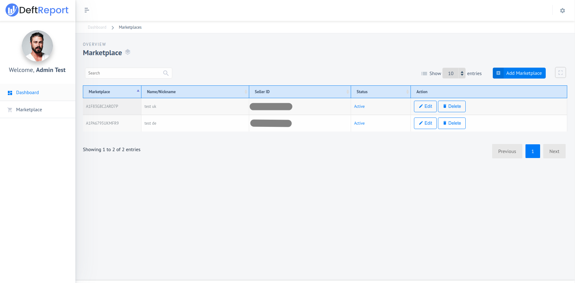 Connected Amazon marketplaces with active status indicators