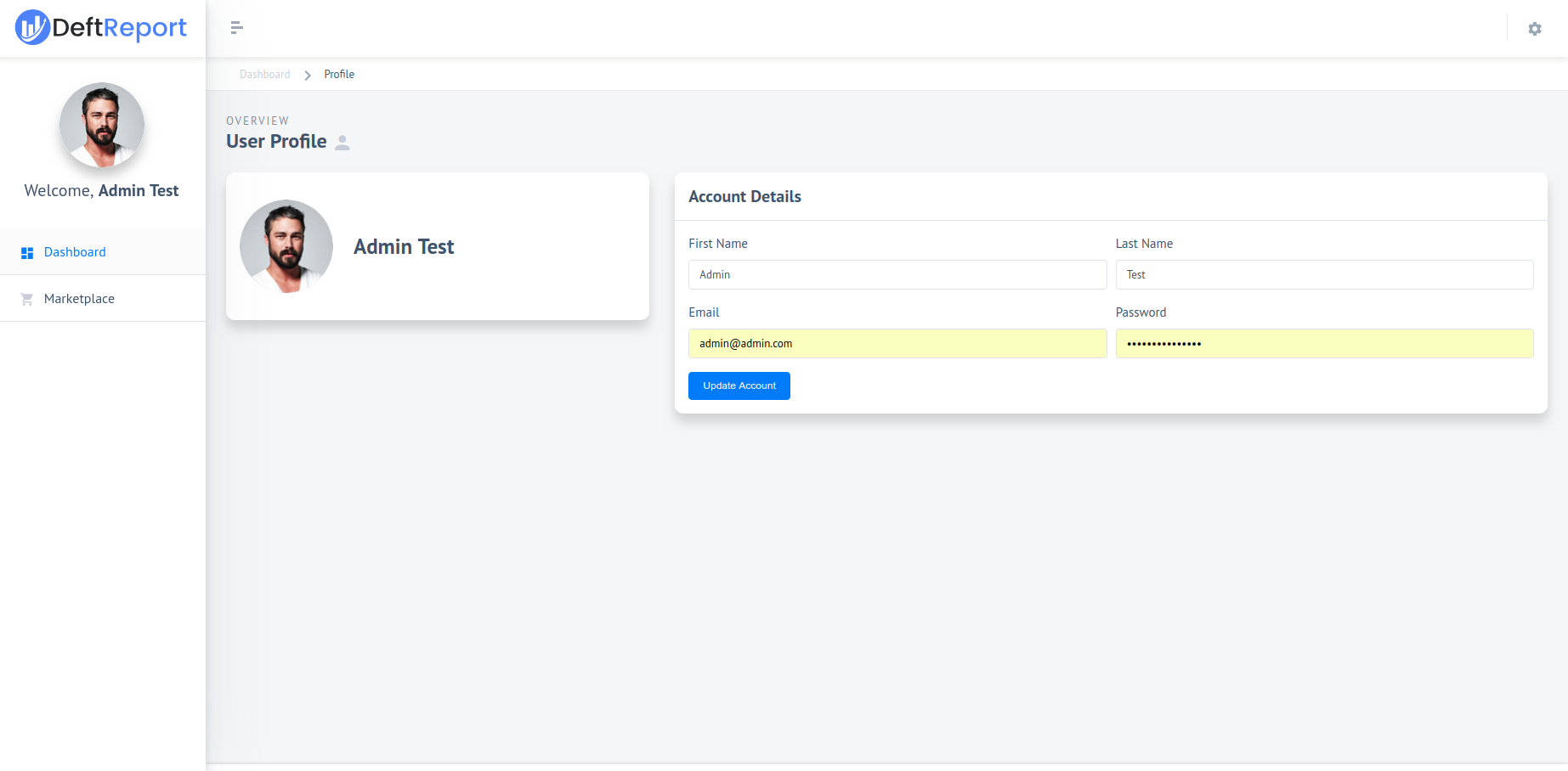 User profile settings and account management