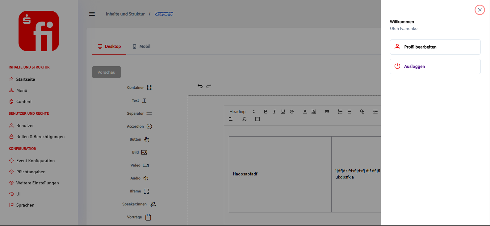 CMS page builder with drag-and-drop components