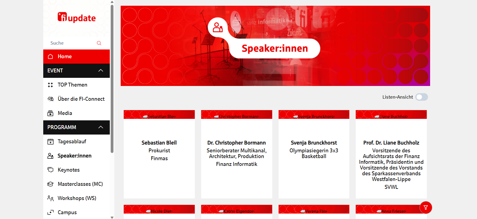 Event program — detailed session list with times