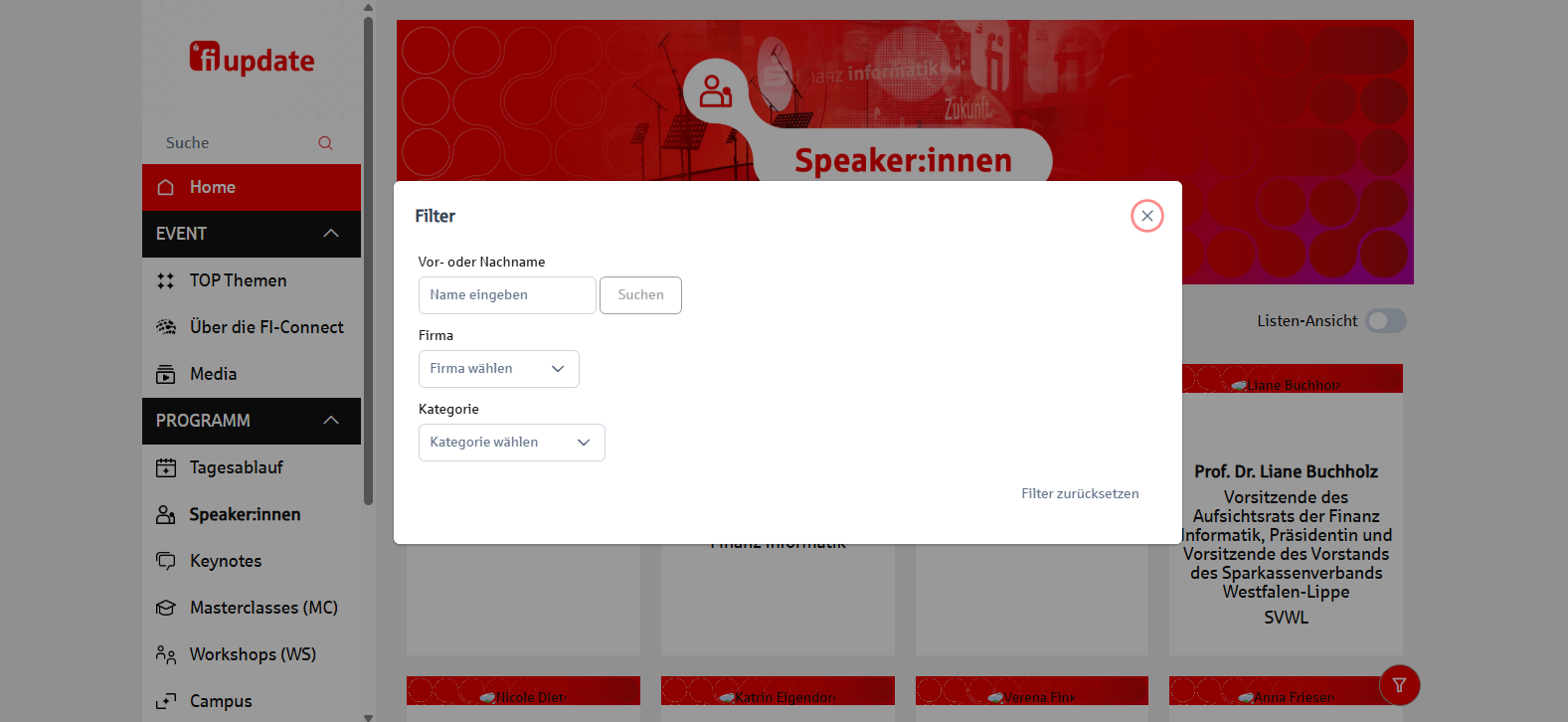 Event program — speaker information cards
