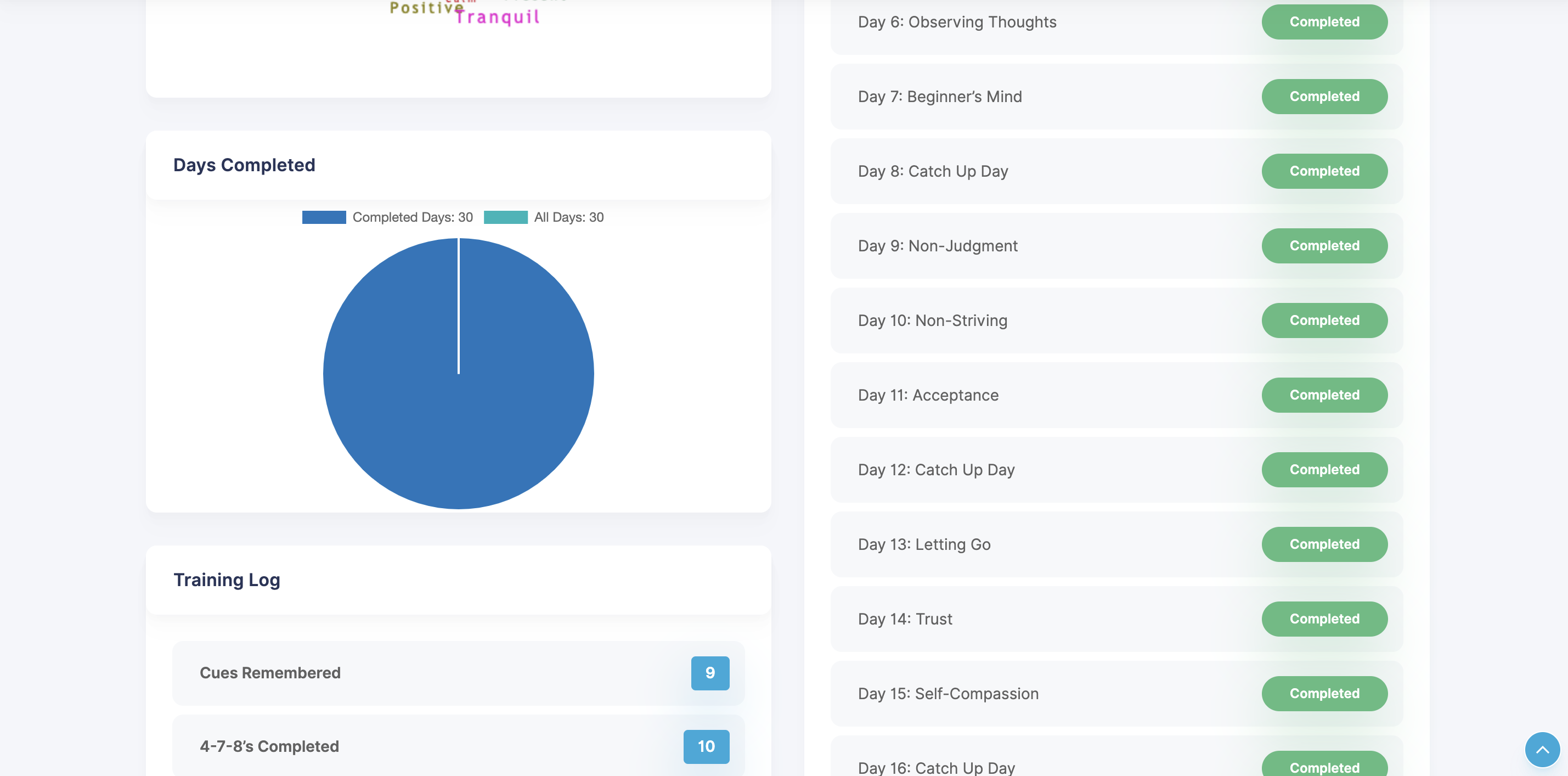Daily curriculum with articles, exercises, and reflections