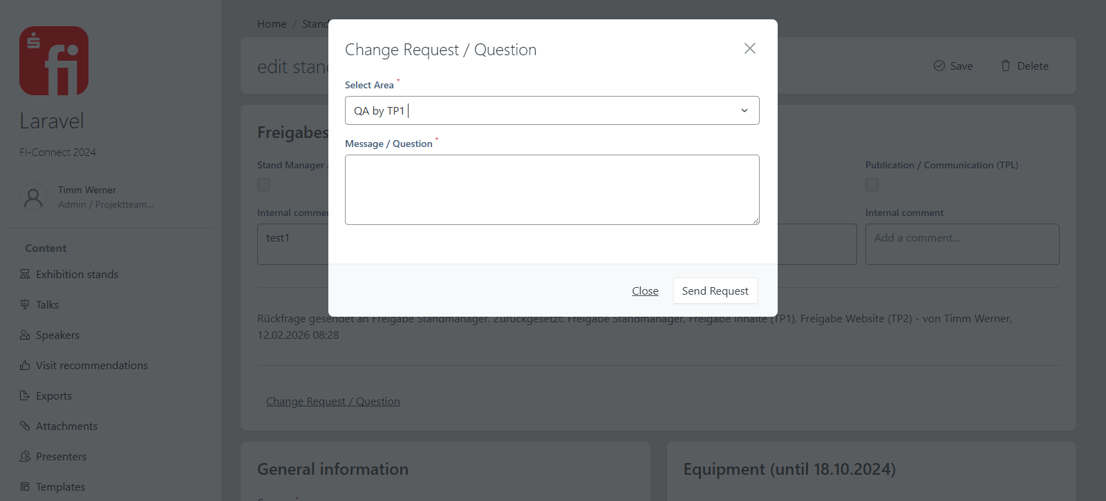 Stand edit form with working title and status