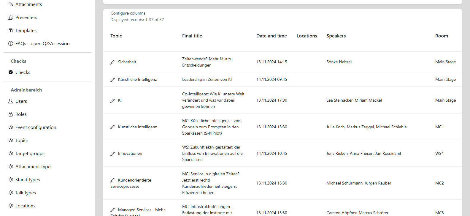 Talk detail with topic, speakers, and schedule